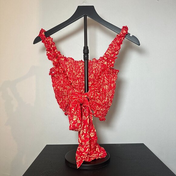 coolchange Red Smocked Ruffle Crop Top (S) - Picture 8 of 10